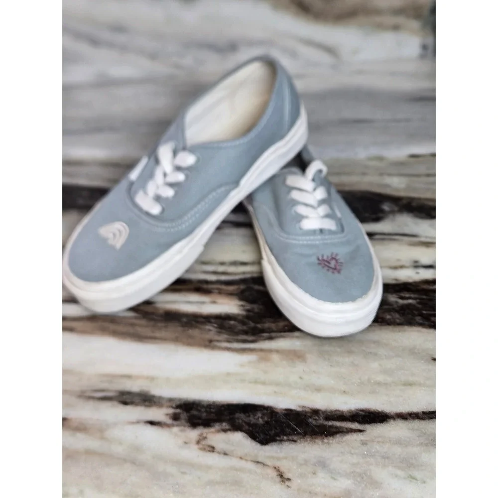 Vans Authentic‎ Eco Theory Blue Grey Embroidered Peace Leaf Mens 4.5 Womens 6.0